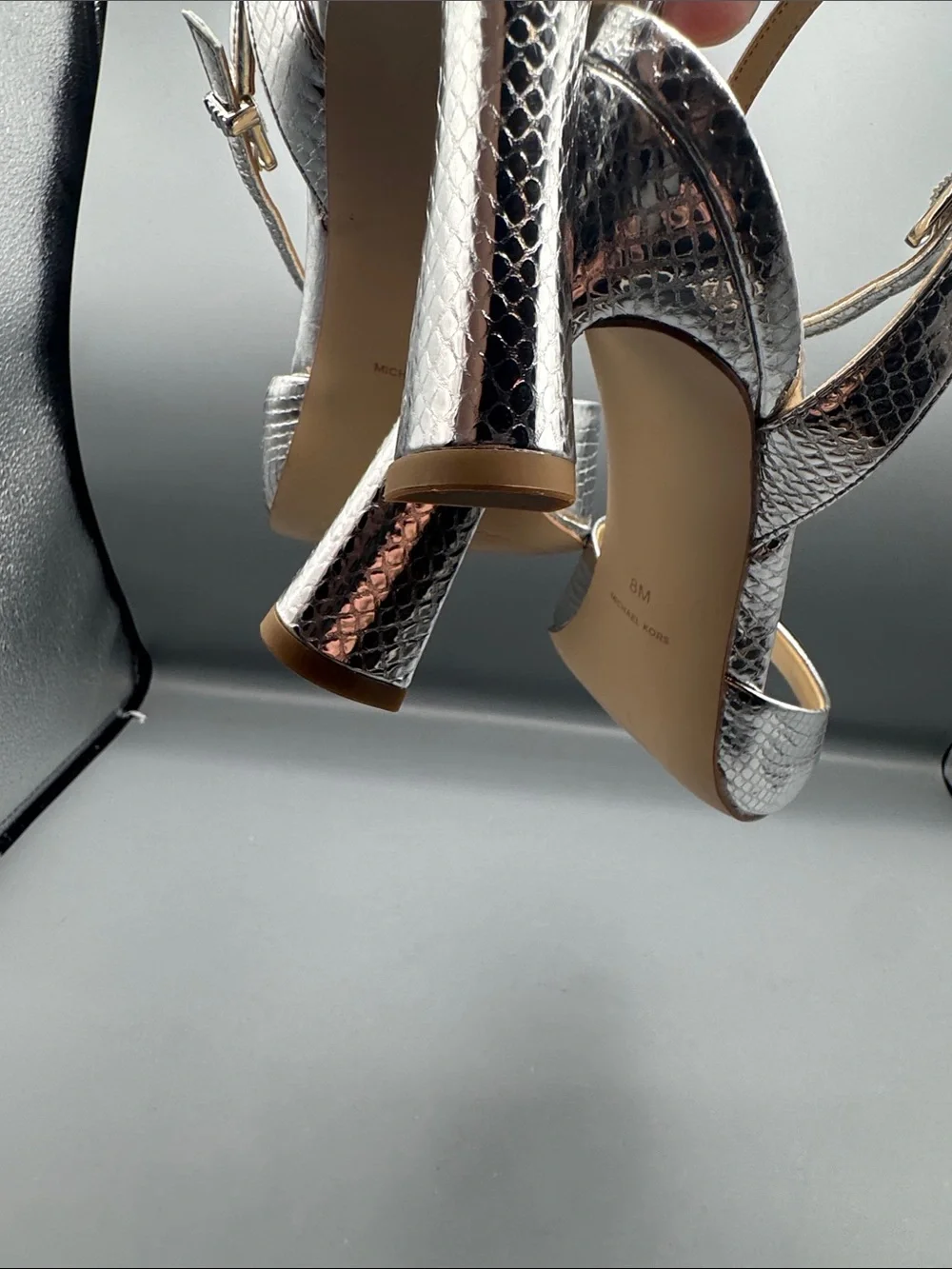 MICHAEL MICHAEL KORS Rosie Metallic Snake Embossed Leather Sandal